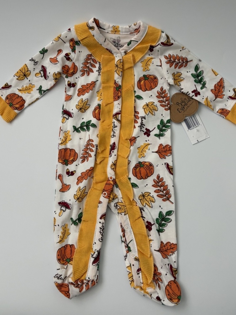 New Baby Essentials Baby Girl Thanksgiving Ruffle Footed Sleeper – Size 3 Months